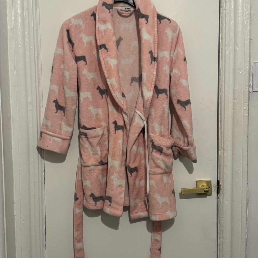 SONOMA Pink and Cream Plush Robe with Dog Motif